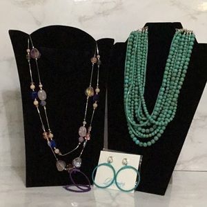 Premier Designs High Fashion Jewelry combo 2 necklaces, changeable earrings